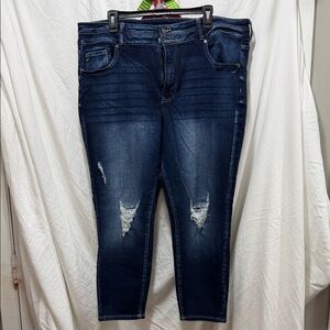 Maurices Deep Blue Distressed Ankle Jeans